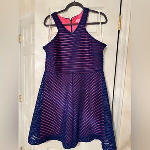LILLY PULITZER MEGYN FIT FLARE BLUE PINK STRIPED LAYER DRESS XL